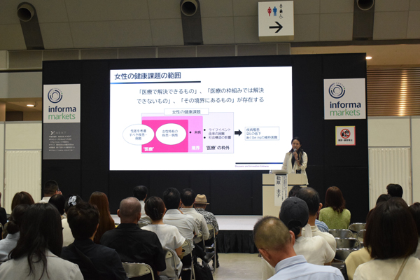 医療の外側にある“女性の健康市場”について、多様なサービスが関わることを松島氏が解説。